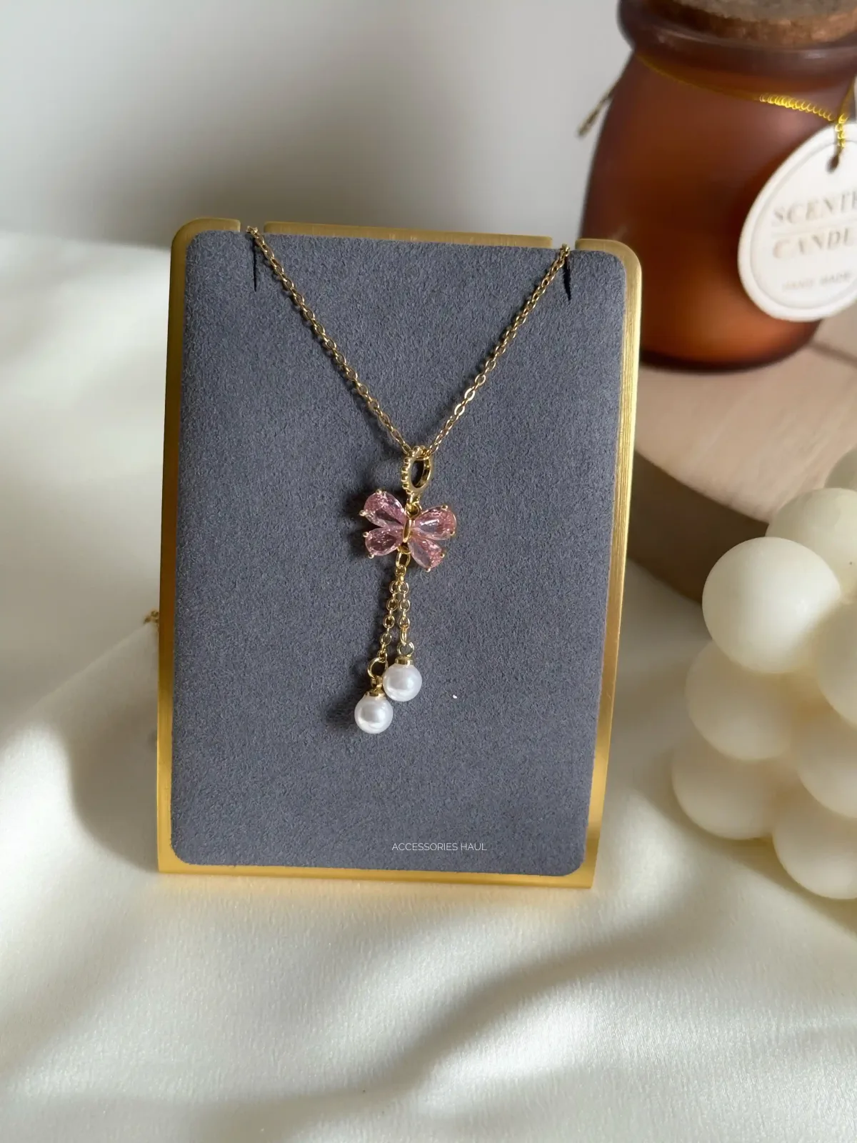 Pink Crystal Butterfly Necklace